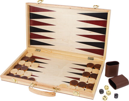 Speelkoffer Schaak- en Backgammon 52 cm hout naturel