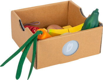 Lunchbox met snijdbare houten groente en fruit