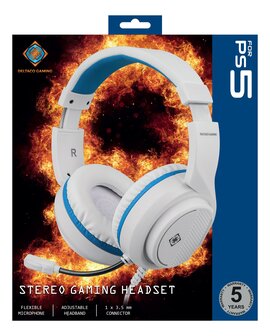 Deltaco Gaming Stereo Gaming Headset for PS5, 1x 3.5mm connector - White/Blue