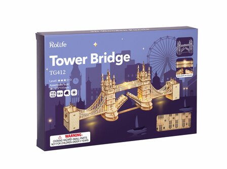 3D Houten Puzzel Tower Bridge incl. verlichting Robotime, 36&times;7,5&times;11,1cm