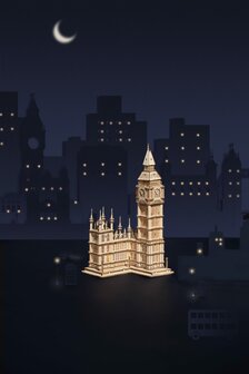 3D Houten Puzzel Big Ben incl. verlichting Robotime 10,7&times;10,1&times;19,1cm