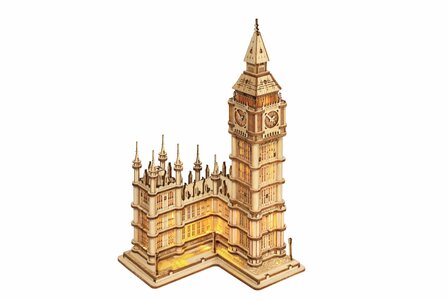 3D Houten Puzzel Big Ben incl. verlichting Robotime 10,7&times;10,1&times;19,1cm