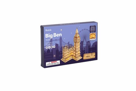 3D Houten Puzzel Big Ben incl. verlichting Robotime 10,7&times;10,1&times;19,1cm