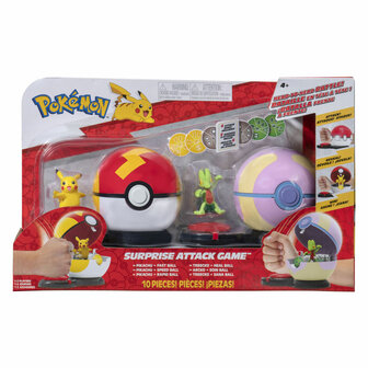 Pok&eacute;mon Surprise Attack Game Speelset - Pikachu Fast Ball Vs Treecko Heal Ball