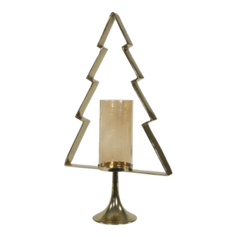 Kerstboom Aurum met windlicht alu goud met goud glas 89cm