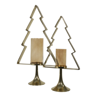 Kerstboom Aurum met windlicht alu goud met goud glas 89cm