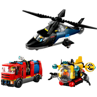 LEGO City Great Vehicles Helikopter, brandweerauto en onderzee&euml;r remix