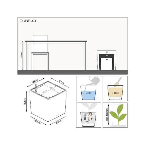 Lechuza Cube premium 40 Zwart hoogglans