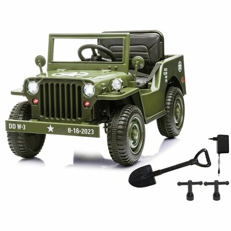 Accuvoertuig Jeep Willys MB Leger Groen 12V