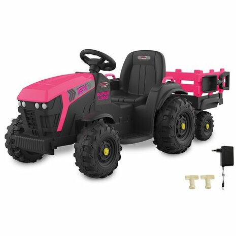 Accuvoertuig tractor Super Load met Trailer Roze 12V