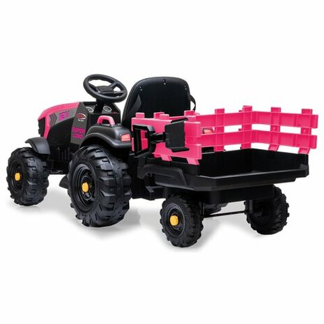 Accuvoertuig tractor Super Load met Trailer Roze 12V