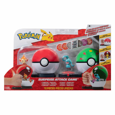 Pokémon Surprise Attack Game Speelset - Chimchar Poke Ball Vs Wynaut Friend Ball