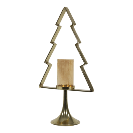 Kerstboom Aurum met windlicht alu goud met goud glas 70cm