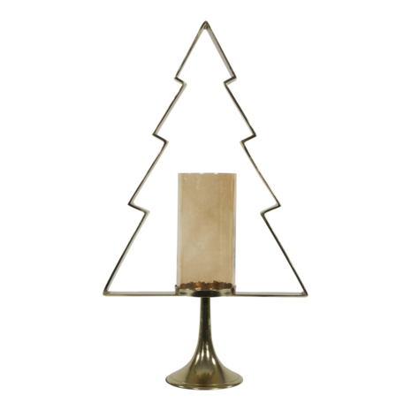 Kerstboom Aurum met windlicht alu goud met goud glas 89cm