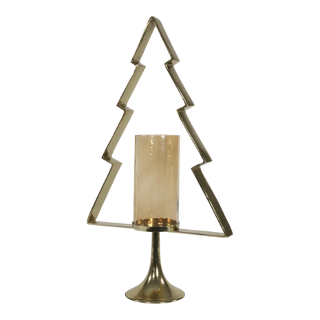 Kerstboom Aurum met windlicht alu goud met goud glas 89cm