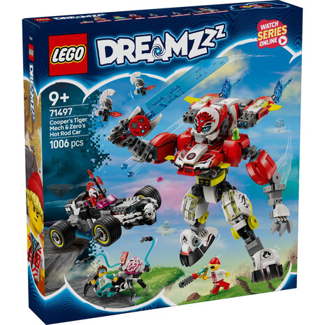 LEGO Dreamzzz Coopers tijgermecha en Zero's hot rod auto