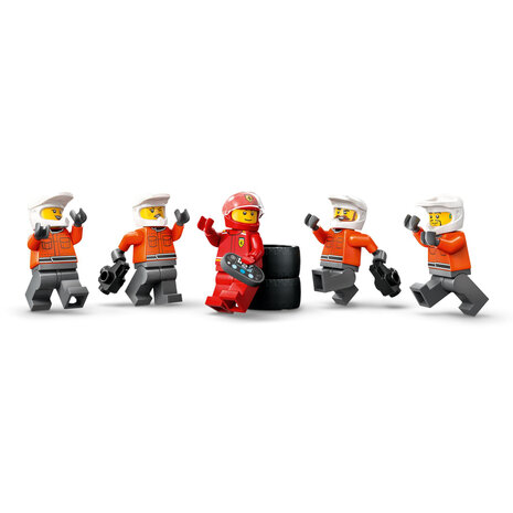 LEGO City F1 pitstop en pitcrew met Ferrari