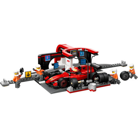 LEGO City F1 pitstop en pitcrew met Ferrari